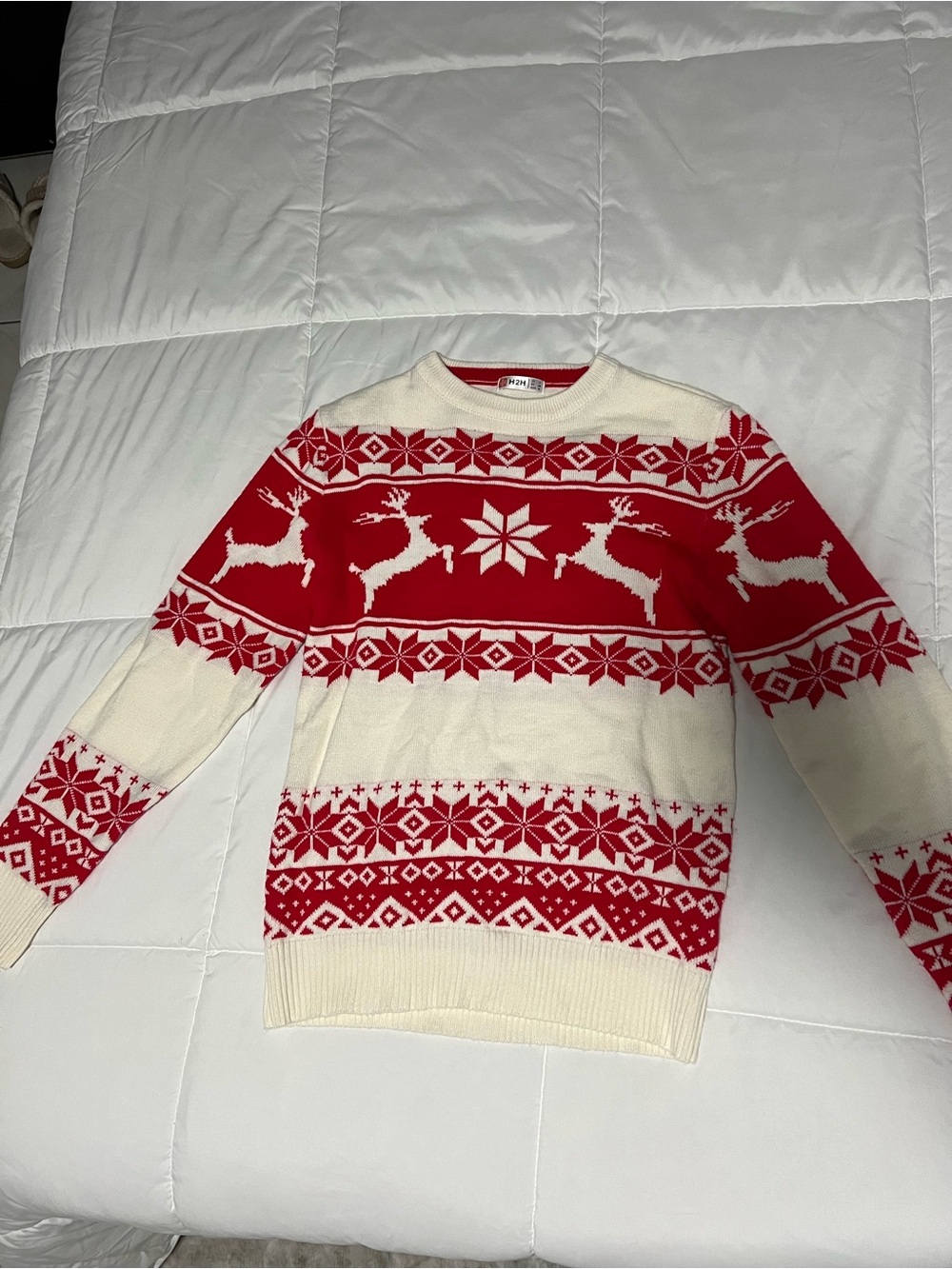 Men's Crewneck Fair Isle Sweater in Red and Cream